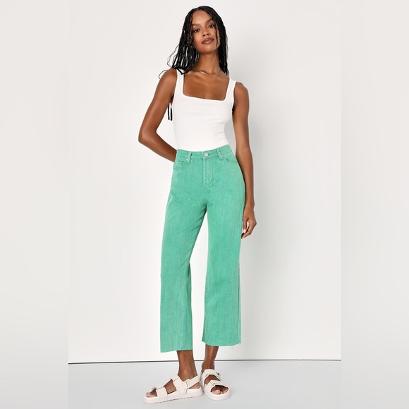 NWT Blank NYC The Baxter Green Denim High-Waisted Straight Jeans Size 24 - Picture 1 of 15